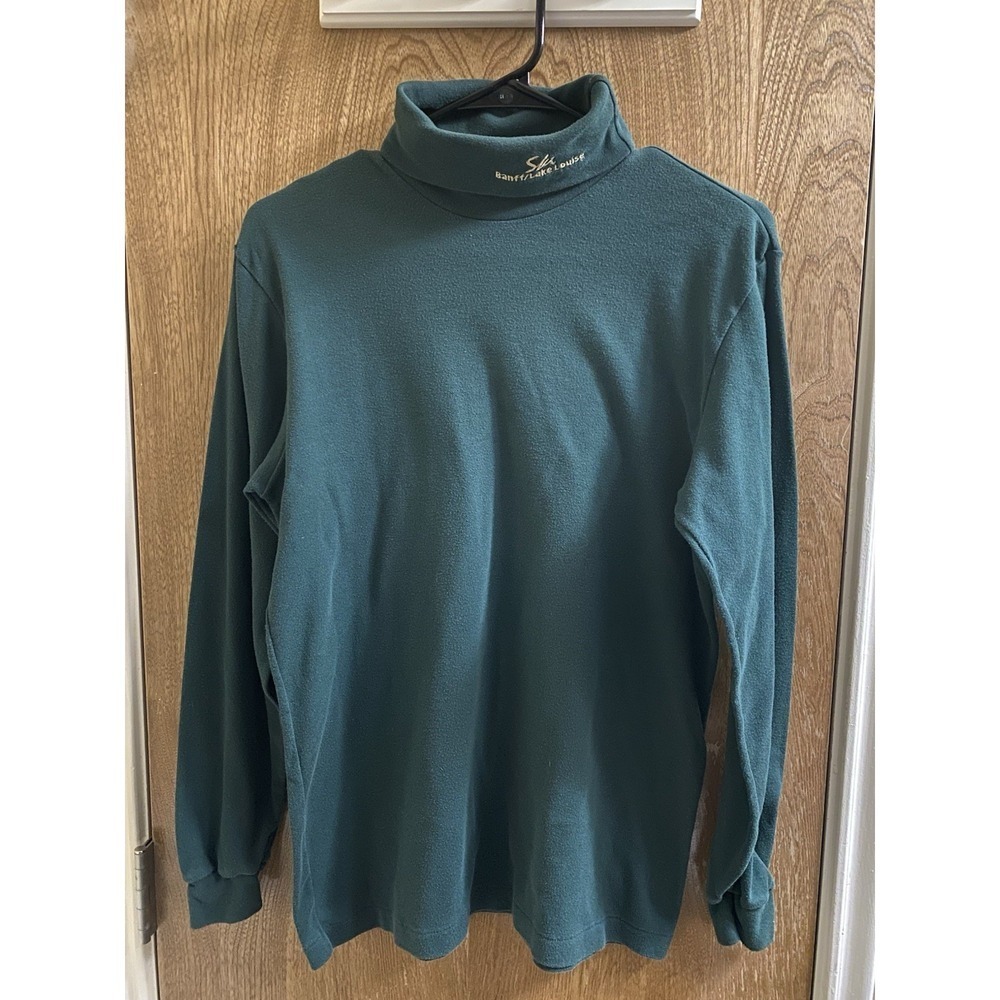 Vintage Banff Canada Travel Turtleneck Long Sleeve Embroidered Top Green M *READ